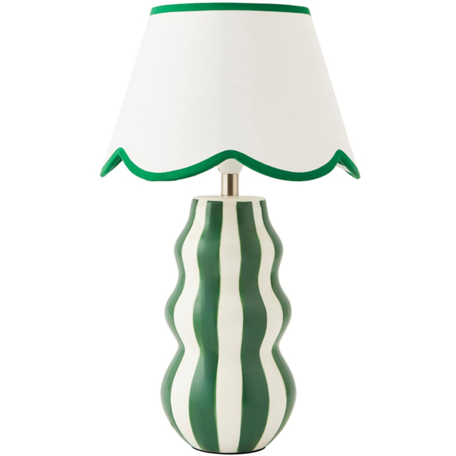 ValueLights Everie Scallop Shade Green Stripe Table Lamp with Bulb - image 1