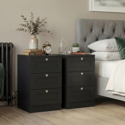 Vida Designs Altino Black 3 Drawer Shaker-Style Bedside Chest Set of 2 - thumbnail 3