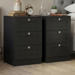 Vida Designs Altino Black 3 Drawer Shaker-Style Bedside Chest Set of 2 - thumbnail 1