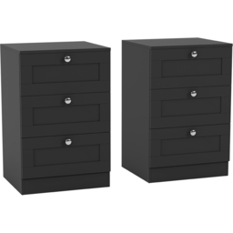 Vida Designs Altino Black 3 Drawer Shaker-Style Bedside Chest Set of 2 - thumbnail 2