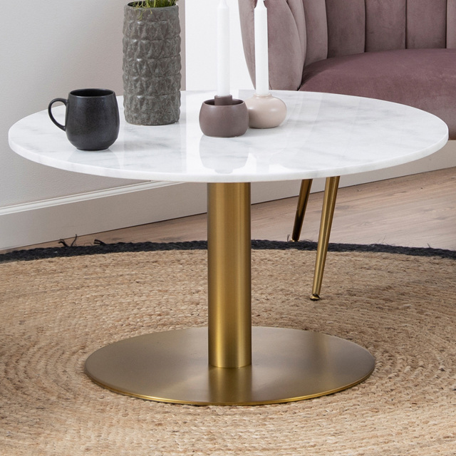 Florence Corby White Marble and Gold Round Coffee Table - image 1