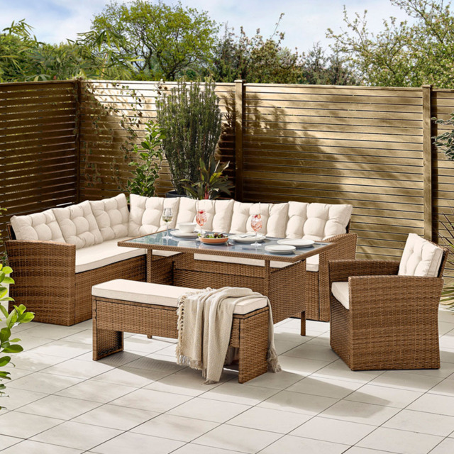 Furniturebox Sierra Rattan 9 Seater Garden Dining Set Beige - image 1