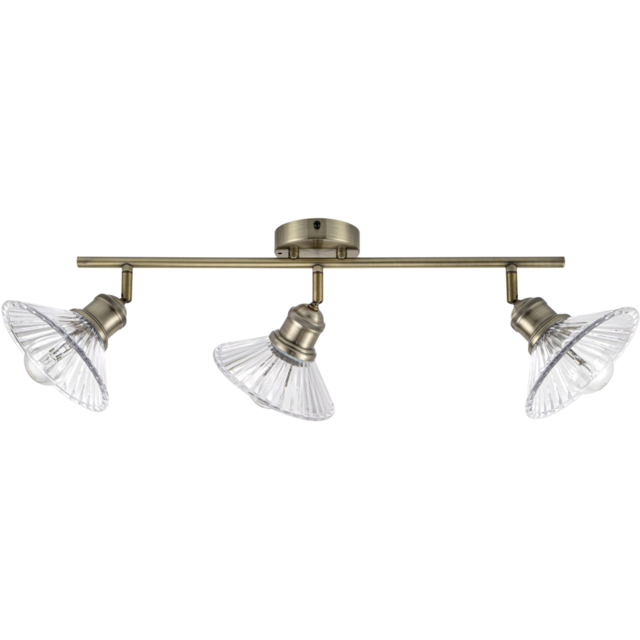 Cosylyte Milan Bathroom Antique Brass 3 Light Ribbed Glass Spotlight - image 1