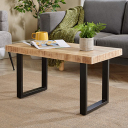 Home Source Rectangular Mango Wooden Table with Solid Iron Legs 85cm