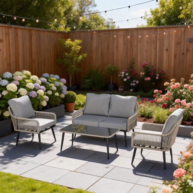 Outsunny Grey 4 Seater PE Rattan Tempered Glass Garden Lounge Set - image 1