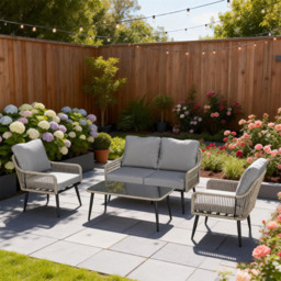 Outsunny Grey 4 Seater PE Rattan Tempered Glass Garden Lounge Set - thumbnail 1