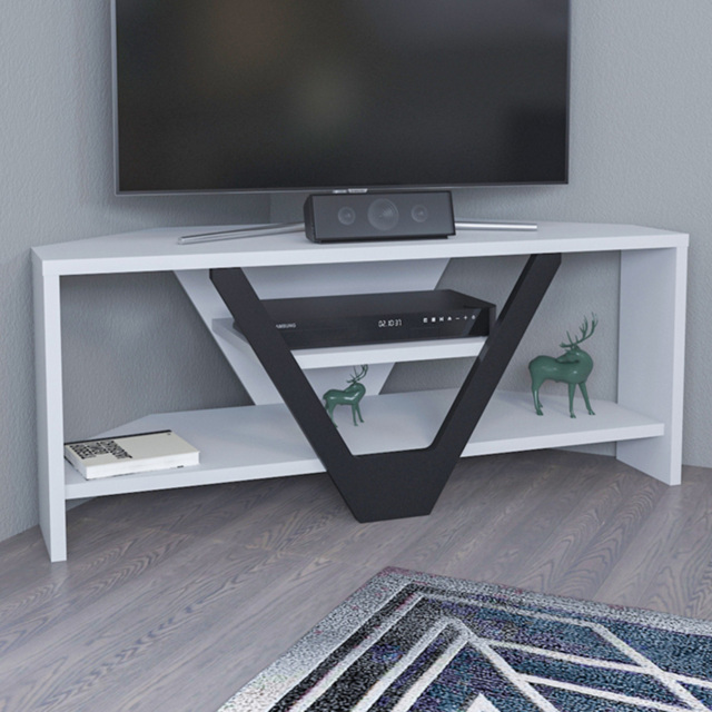 Decorotika Karin Black and White 2 Shelf Corner TV Unit - image 1