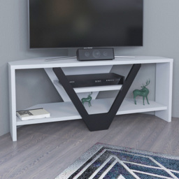 Decorotika Karin Black and White 2 Shelf Corner TV Unit - thumbnail 1