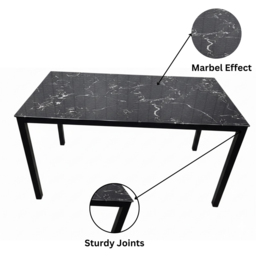 Portland Black and Chrome Faux Leather Marble Effect Tabletop 4 Seater Dining Set - thumbnail 3