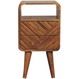 Artisan Furniture Mini Lille Brown 2 Drawer Single Shelf Solid Wood Curved Bedside Table - thumbnail 2