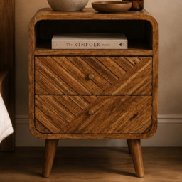 Artisan Furniture Mini Lille Brown 2 Drawer Single Shelf Solid Wood Curved Bedside Table - thumbnail 1