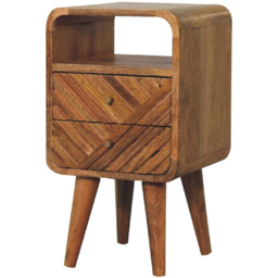 Artisan Furniture Mini Lille Brown 2 Drawer Single Shelf Solid Wood Curved Bedside Table - thumbnail 3