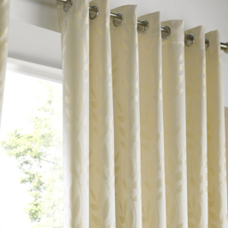 Alan Symonds Dupion Leaf Jacquard Ring Top Eyelet Curtains Cream 117 x 183cm - thumbnail 2