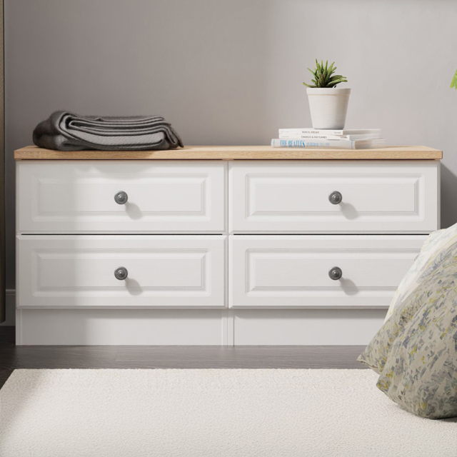 Crowndale Norfolk White Ash and Bardolino 4 Drawer Oak Bed Box Ready Assembled - image 1