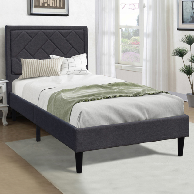 Brooklyn Single Dark Grey Padded Headboard Bed Frame - image 1