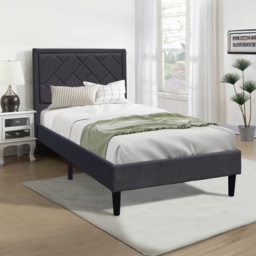 Brooklyn Single Dark Grey Padded Headboard Bed Frame - thumbnail 3