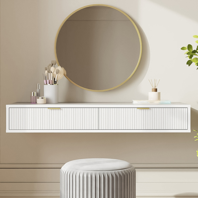 GFW Sienna White 2 Drawer Ribbed Wall Mounted Dressing Table - image 1