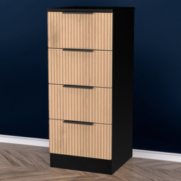 Crowndale Java Slatt Effect and Black 4 Drawer Bedside Cabinet - thumbnail 1