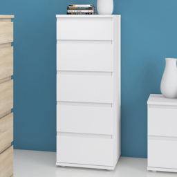 Florence 5 Drawer White Narrow Chest of Drawers - thumbnail 1