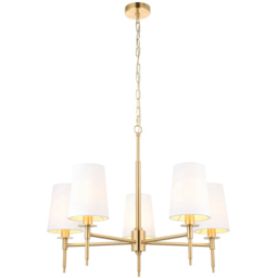 Merano Florence Multi Arm White and Satin Brass 5 Light Pendant Ceiling Lamp - thumbnail 1