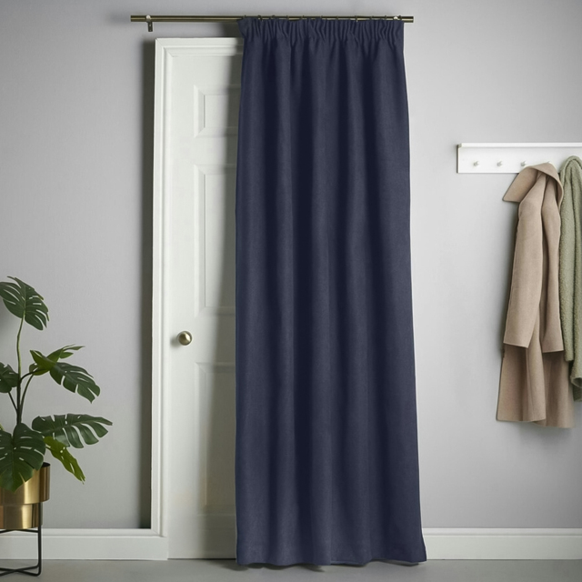 Alan Symonds Velvet Chenille Fleece Lined Pencil Pleat Taped Top Curtains Navy 137 x 213cm - image 1