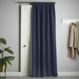 Alan Symonds Velvet Chenille Fleece Lined Pencil Pleat Taped Top Curtains Navy 137 x 213cm