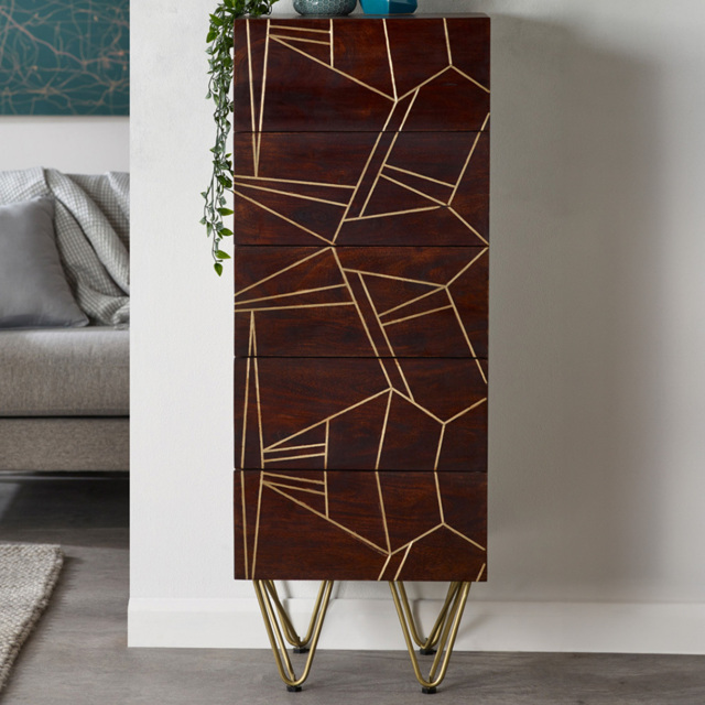 Brooklyn Ozella 5 Drawer Dark Gold Tall Chest of Drawers - image 1