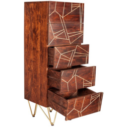 Brooklyn Ozella 5 Drawer Dark Gold Tall Chest of Drawers - thumbnail 4