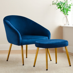 Premier Housewares Yasmeen Midnight Blue Chair and Footstool - thumbnail 1