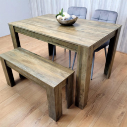 Portland 4 Seater Velvet Rustic Effect Dining Set Grey - thumbnail 2