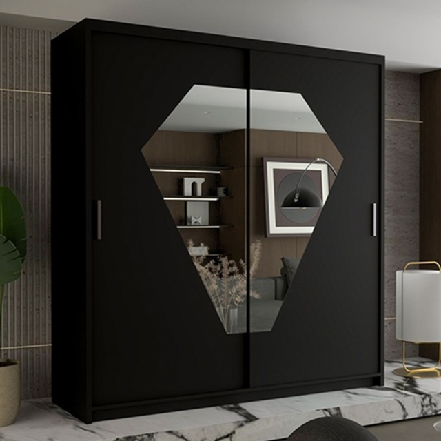 Sliding Wardrobes 4U Diamond Black 2 Door Wide Mirrored Wardrobe - image 1