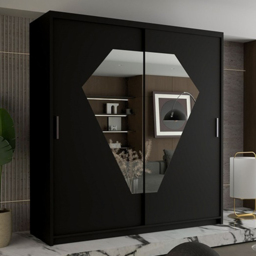 Sliding Wardrobes 4U Diamond Black 2 Door Wide Mirrored Wardrobe