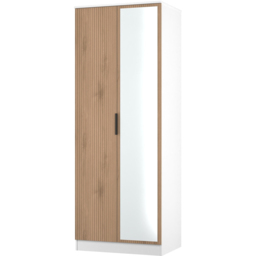Crowndale Java Slatt Effect and White 2 Door Tall Mirrored Wardrobe Ready Assembled - thumbnail 4