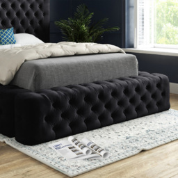 Grand Milan Black Small Single Upholstered Bed Frame with Pleated Chesterfield Headboard - thumbnail 4