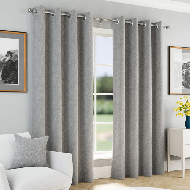 Enhanced Living Herringbone Grey Blackout Eyelet Thermal Curtains 229 x 229cm - image 1