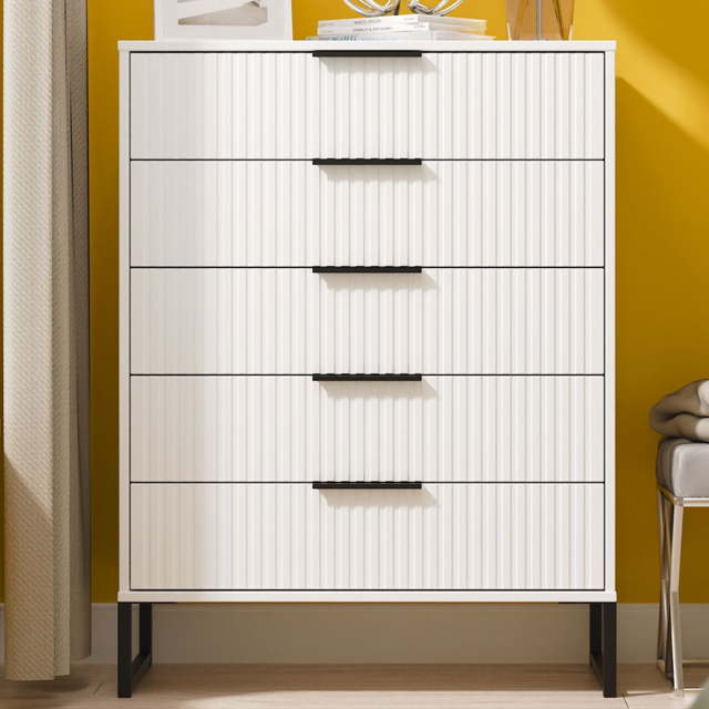 Crowndale Fluted 5 Drawer White Matt Chest of Drawers Ready Assembled - image 1