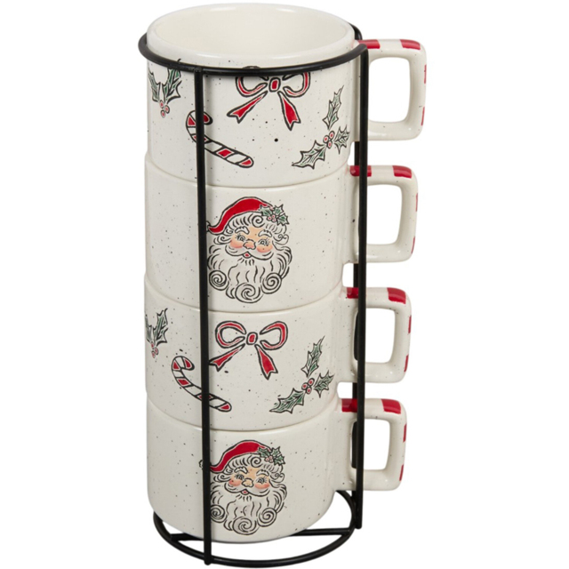Set of 4 Jolly Santa Stacking Mugs - image 1