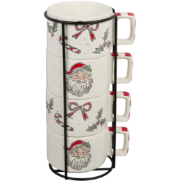 Set of 4 Jolly Santa Stacking Mugs