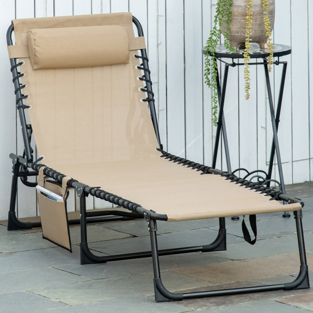 Outsunny Beige Portable Recliner Sun Lounger - image 1