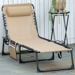 Outsunny Beige Portable Recliner Sun Lounger - thumbnail 1