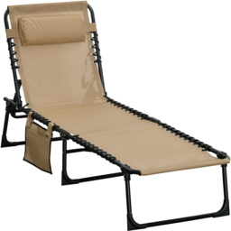 Outsunny Beige Portable Recliner Sun Lounger - thumbnail 2