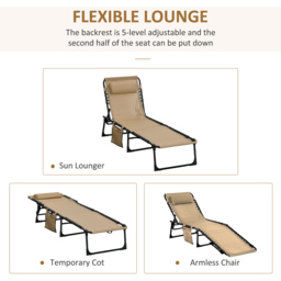 Outsunny Beige Portable Recliner Sun Lounger - thumbnail 4