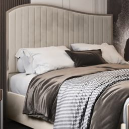 Brixton Silver Small Double Velvet Upholstered Metal Bed Frame with Wave Headboard - thumbnail 3