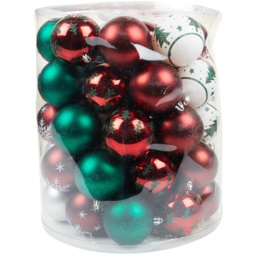 Santa's Chalet Red, Green and White Bauble Drum 70 Pack