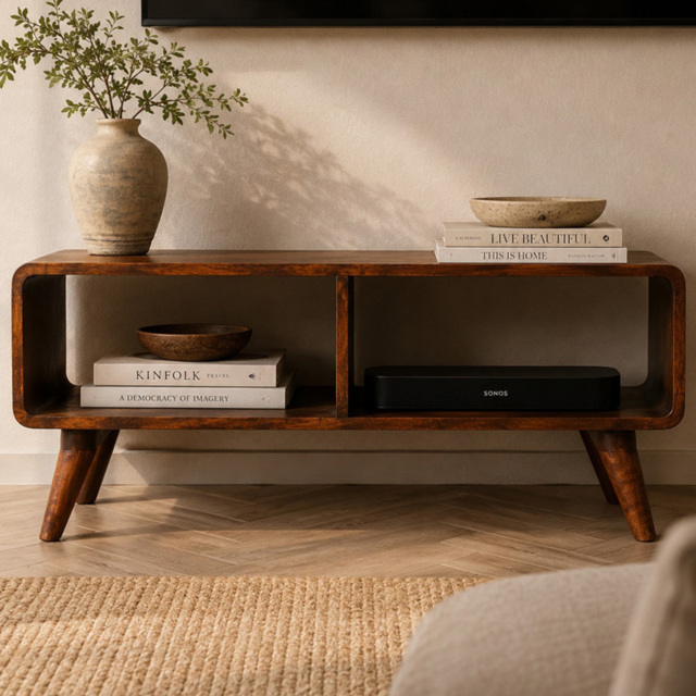 Artisan Furniture Chestnut 2 Shelf Mango Wood Curved Media Unit - image 1