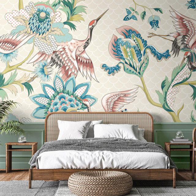 Origin Murals Cranes in Flight Cream Wall Mural