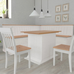 Loft24 Sara 4 Seater White Solid Pine Wood L-Shaped Corner Kitchen Bench