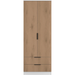 Crowndale Java Slatt Effect and White 2 Door 2 Drawer Tall Wardrobe Ready Assembled - thumbnail 2