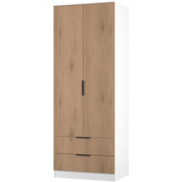 Crowndale Java Slatt Effect and White 2 Door 2 Drawer Tall Wardrobe Ready Assembled - thumbnail 4