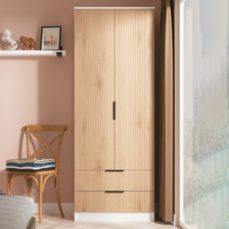 Crowndale Java Slatt Effect and White 2 Door 2 Drawer Tall Wardrobe Ready Assembled - thumbnail 1